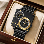 Oulm HT5024 Live Edition Men's Tactical Watch - Cyberpunk Multi Time Zone Dual Movement Rectangle Armor Case Metal Band Sport Wristwatch