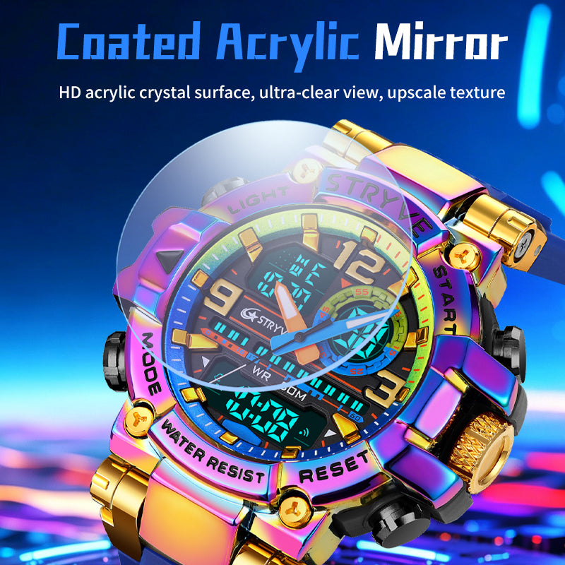 STRYVE S8025 Live Edition Men's Tactical Watch - Cyberpunk Oversized 55mm Armor Case Ana-Digi Dual Time Alarm Chronograph Sport TPU Strap Wristwatch