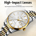 Sollen 9031 Automatic Watch - Men's Sunray Dial Luminous Markers 9-Bead Stainless Steel Bracelet Wristwatch