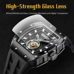 Sollen SL727 Quartz Watch - Men's Tonneau Case 3D Textured Dial Performance Silicone Strap Wristwatch