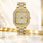 BELBI BELBL-8223 Live Edition Men's Iced Out Watch - Luxury Full Crystals Encrusted Octagonal Case Pave Dial Date Window Metal Band Hiphop Wristwatch