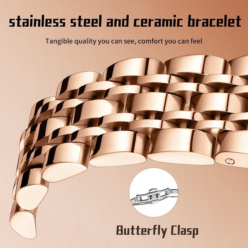 Labaoli LA729 Quartz Watch - Live Edition Women's Luxury Diamond-Cut Glass Crystal Faceted Dial Luminous Hands Crystal 6H Small Seconds Rose Gold Steel Link Bracelet Wristwatch