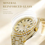 PRECIOUS 8243 Live Edition Men's Iced Out Watch - Luxury Large Crystal Bezel Pave Dial Date Window Metal Band Hiphop Sport Wristwatch