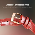 Sollen SL436 Women's Quartz Watch - 36mm Full Pave Crystal Dial Ruby Crown Genuine Leather Strap Wristwatch