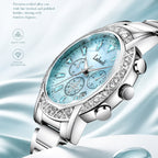 Labaoli LA559 Quartz Watch - Live Edition Women's Luxury 37mm Crystal-Encrusted Bezel Diamond-Cut Lens Chronograph Style Dial Slanted Date Two-Tone Link Bracelet Wristwatch