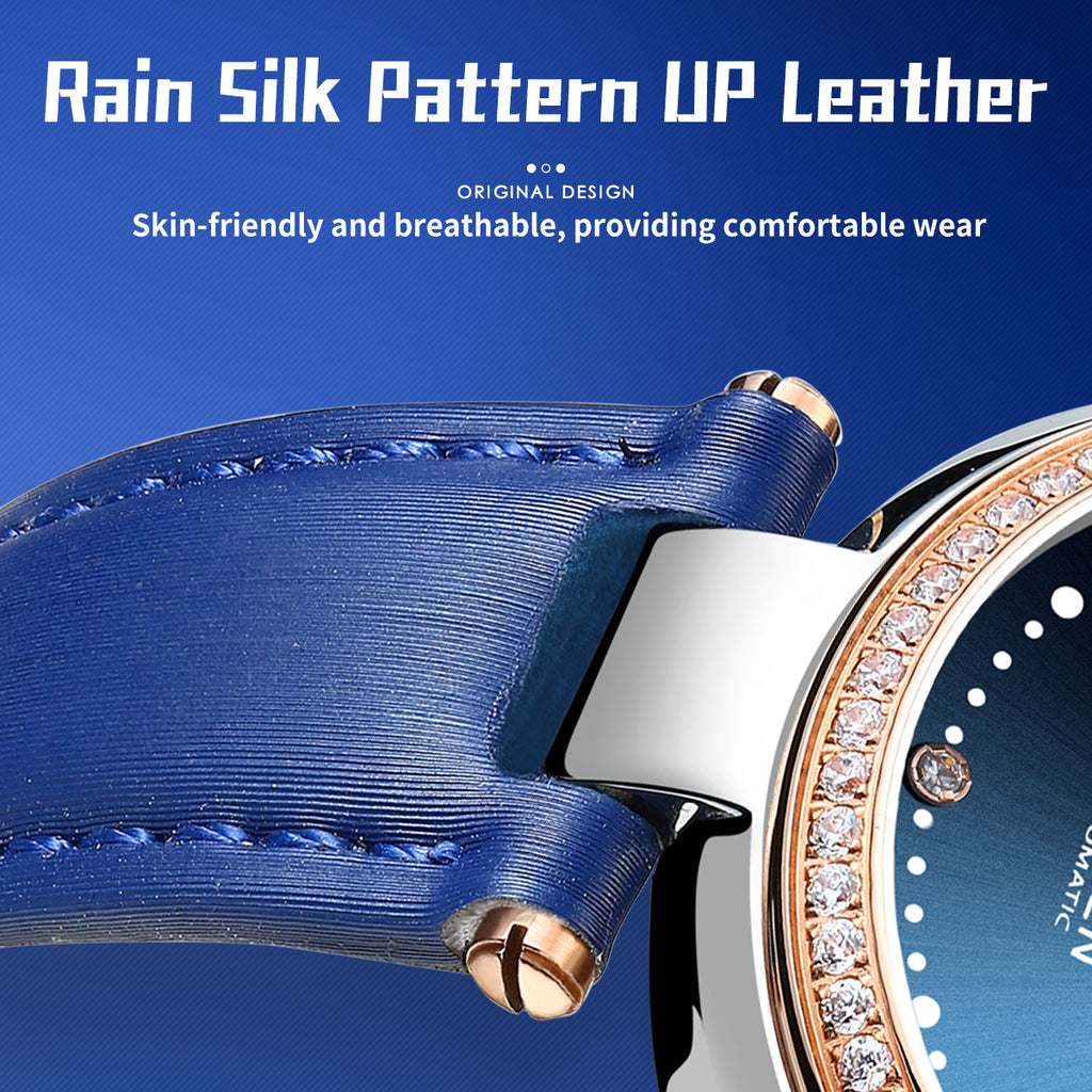 Sollen SL410 Women's Moon Phase Automatic Mechanical Watch - 32.5mm Crystal Bezel Mother of Pearl Dial Wristwatch