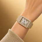 KDW KDW8315L Quartz Watch - Live Edition Women's Luxury 46mm Full Iced-Out Crystal Pavé Square Case Roman Numeral Day-Date Luminous Hands Fully Encrusted Link Bracelet Wristwatch