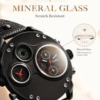 Oulm HP3741 Live Edition Men's Tactical Watch - Cyberpunk Multi Time Zone Dual Movement Oversized Round Armor Case with Built-in Compass Sport Wristwatch