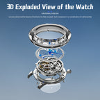 Sollen SL320 Men's Full Skeleton Automatic Mechanical Watch - 42mm K9 Glass Case Sandblasted Open Dial Fluororubber Strap Wristwatch