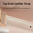 Sollen SL427 Women's Quartz Watch - 35mm Crystal Bezel Mother of Pearl Dial Swarovski Zirconia Genuine Leather Strap Wristwatch