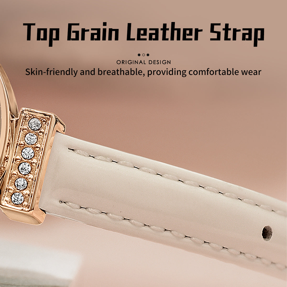 Sollen SL427 Women's Quartz Watch - 35mm Crystal Bezel Mother of Pearl Dial Swarovski Zirconia Genuine Leather Strap Wristwatch