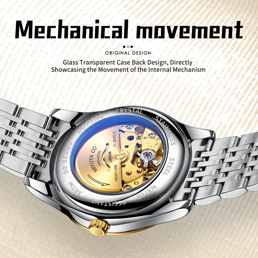 Sollen 9052 Automatic Watch - Men's Dress 8 Crystal Accent 8 Faceted Marker 7-Bead Stainless Steel Bracelet Wristwatch