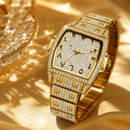 BELBI BELBL-8246 Live Edition Men's Iced Out Watch - Luxury Full Crystals Encrusted Tonneau Case Pave Dial Eastern Arabic Numerals 3H Date Metal Band Hiphop Wristwatch
