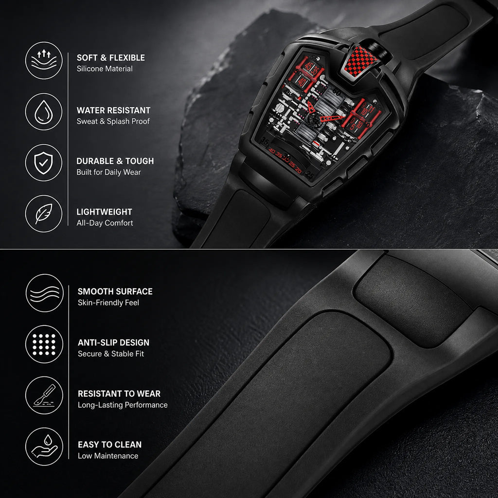 JEMSDUN JSD724 Live Edition Men's Futuristic Racing Engine Quartz Watch - 50x43mm Rose Gold Case V8 Engine Cylinder Dial Bullhead Crown Silicone Strap Wristwatch