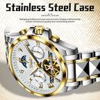 Sollen SL809 Multi-Function Watch - Men's Moonphase Sunray Dial Luminous Markers 3-Bead Stainless Steel Bracelet Wristwatch