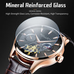 Sollen SL306 Men's Open Heart Automatic Mechanical Watch - 41mm Stainless Steel Case Moon Phase Dual Time Luminous Dial Wristwatch