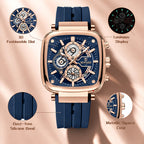 REWARD RD 831509M Quartz Watch - Live Edition Men's Luxury Cushion Case Full Chronograph Luminous Hands Date Window Sport Silicone Strap Wristwatch