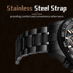 Sollen SL722 Chronograph Watch - Men's All-Black Case Multi-Function Stainless Steel Link Bracelet Wristwatch