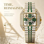 PRECIOUS 8208 Live Edition Men's Iced Out Watch - Luxury Baguette Crystals Encrusted Square Case Fully Skeleton See Through Dial Metal Band Hiphop Wristwatch