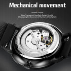 Sollen SL312 Men's Classic Automatic Mechanical Watch - 42mm Stainless Steel Case Slim 9.9mm Luminous Dot Markers Date Window Mesh Bracelet Wristwatch