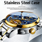 Sollen SL806 Multi-Function Watch - Men's Open-Heart Moonphase Sunburst Dial 7-Bead Tungsten-Steel Bracelet Wristwatch