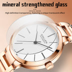 Sollen SL409 Women's Minimalist Automatic Mechanical Watch - 34mm Crystal Bezel Sandblasted Dial Stainless Steel Bracelet Wristwatch