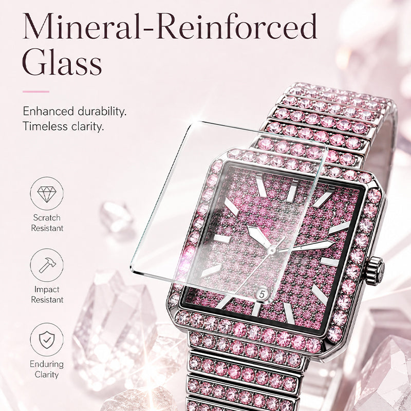 KDW KDW2410 Quartz Watch - Live Edition Luxury Full IPG Gold Crystal Pavé Square Case Iced-Out 20mm Link Bracelet Wristwatch