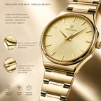 REWARD RD 213032L Quartz Watch - Live Edition Women's Elegant 28mm Full IPG Gold Stainless Steel Band Luminous Hands Sunburst Radial Dial Wristwatch
