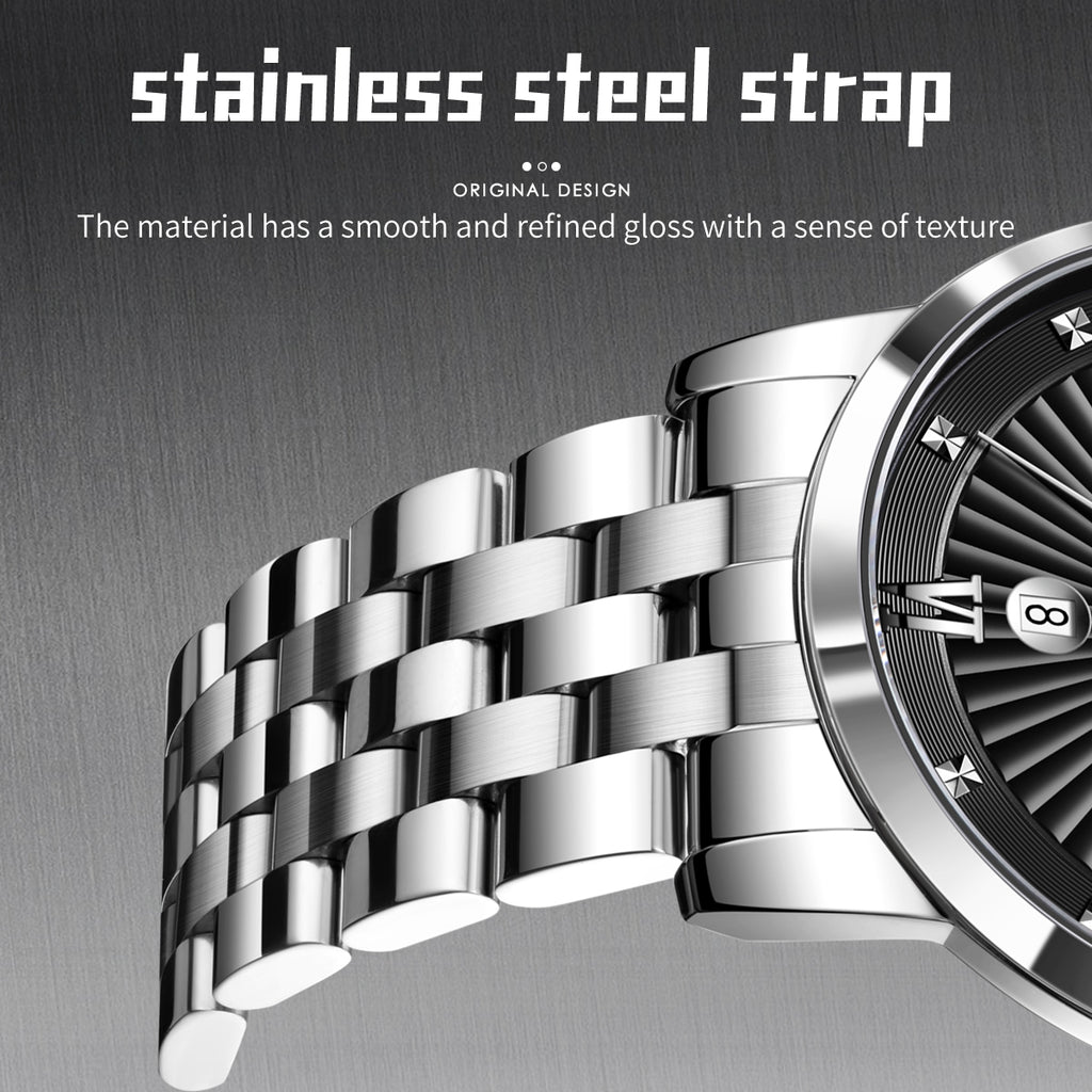Sollen SL716 Quartz Watch - Men's Classic Stainless Steel 3-Bead Bracelet Day-Date Display Wristwatch