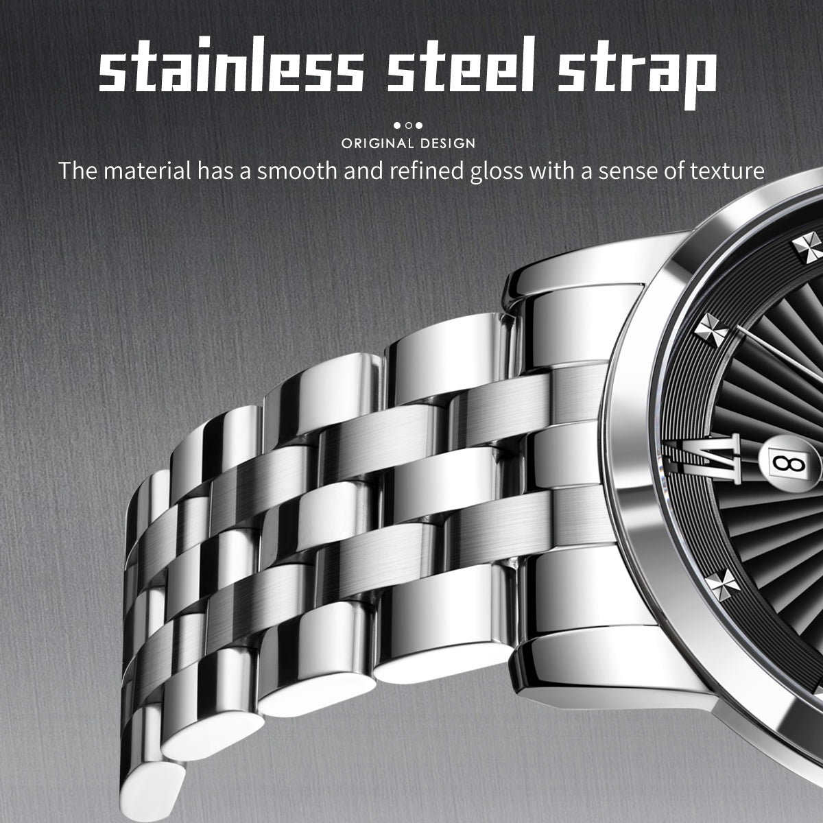Sollen SL716 Quartz Watch - Men's Classic Stainless Steel 3-Bead Bracelet Day-Date Display Wristwatch