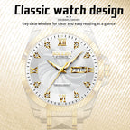 Sollen 9089 Automatic Watch - Men's Dress Citizen 8205 Wavy Dial Day Date Roman Crystal Marker 7-Bead Steel Bracelet Wristwatch