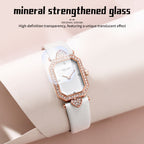 Sollen SL426 Women's Tank Quartz Watch - 20x26mm Slim 7mm Crystal Bezel Swarovski Zirconia Genuine Leather Strap Wristwatch