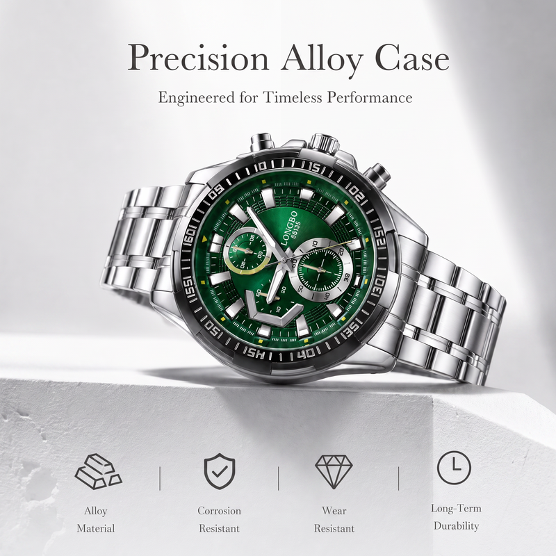 LONGBO LA80135G Live Edition Men's Sport Quartz Watch - 47mm Case Sporty Multi-Subdial Design Stainless Steel Bracelet Wristwatch