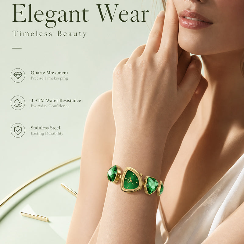 Labaoli LA682 Quartz Watch - Live Edition Women's Avant-Garde 27mm Asymmetric Case Irregular Cobblestone Faceted Gemstone Link Jewelry Bracelet Timepiece
