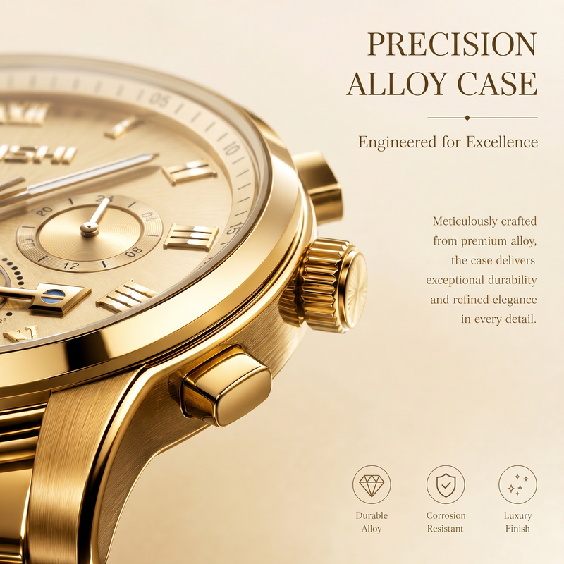 AIYISHI ASY2316 Quartz Watch - Live Edition Men's Luxury 41mm Flywheel Mechanical Style Face Luminous Hands Steel Link Bracelet Wristwatch