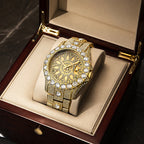 MISSFOX V380L Live Edition Men's Iced Out Watch - Luxury Large Crystal Bezel Pave Roman Numerals Dial Date Window Metal Band Hiphop Wristwatch