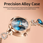 Sollen SL470 Quartz Watch - Women's Oval Peacock Blue Dial Faceted Prismatic Glass Jewelry Bracelet Wristwatch