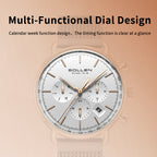 Sollen SL705 Quartz Watch - Men's Multi-Function Dual-Time Domed Glass Stainless Steel Mesh Band Wristwatch