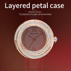 Sollen SL450 Women's Quartz Watch - 33.5mm Crystal Bezel Enamel Roman Dial Genuine Leather Strap Wristwatch