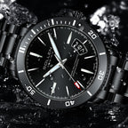 Sollen SL609 Automatic Watch - Men's Stainless Steel 5-Bead Bracelet Rotatable Bezel Seiko NH35A Wristwatch