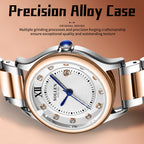 Sollen SL469 Women's Quartz Watch - 33mm Dial 11 Zirconia Markers Blue Sword Hands Two-Tone Stainless Steel Bracelet Wristwatch