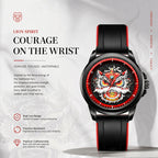 WLS6158 Quartz Watch - Live Edition Men's Streetwear 43mm Black Case Chinese Lion Dance Cultural Dial Luminous Facing Sport Silicone Elastic Woven Strap Wristwatch