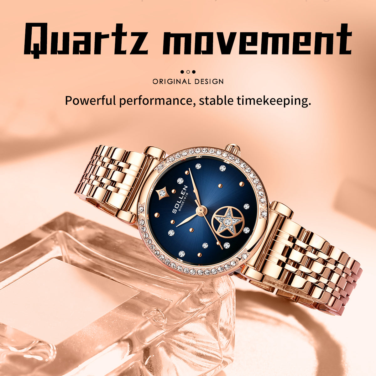 Sollen SL458 Quartz Watch - Women's Stainless Steel Solid 7-Bead Bracelet Starry Gradient Dial Wristwatch