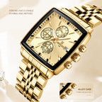 REWARD RD 81100M Quartz Watch - Live Edition Men's Luxury Rectangular Cushion Case Full Chronograph Luminous Hands Date Window Stainless Steel Band Wristwatch