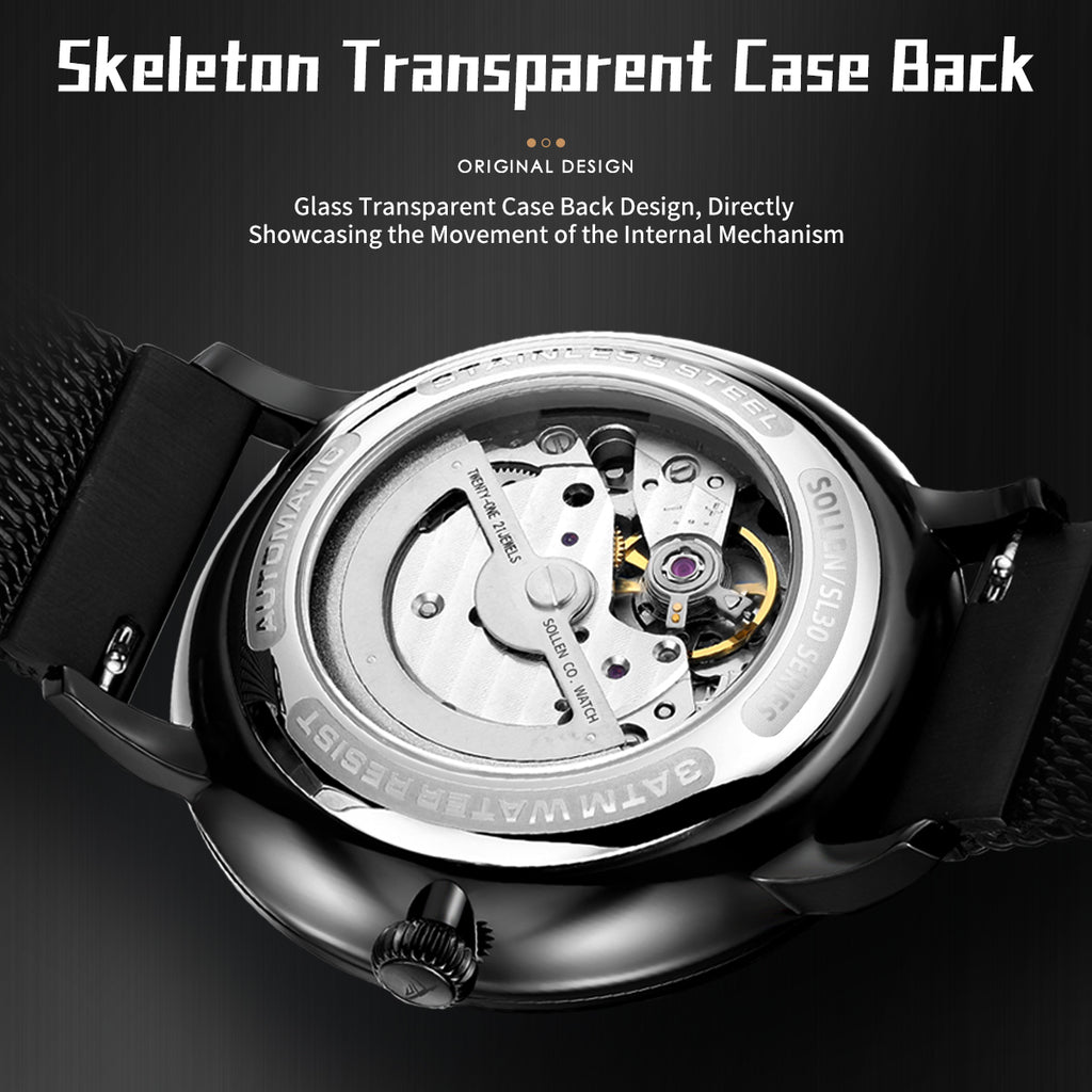 Sollen SL305 Men's Minimalist Automatic Mechanical Watch - 42mm Stainless Steel Case Slim 9.9mm 24H Subdial Date Window Wristwatch