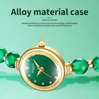 Sollen SL475 Quartz Watch - Women's Gold Green Chalcedony Beaded Bracelet Genuine Diamond Wristwatch