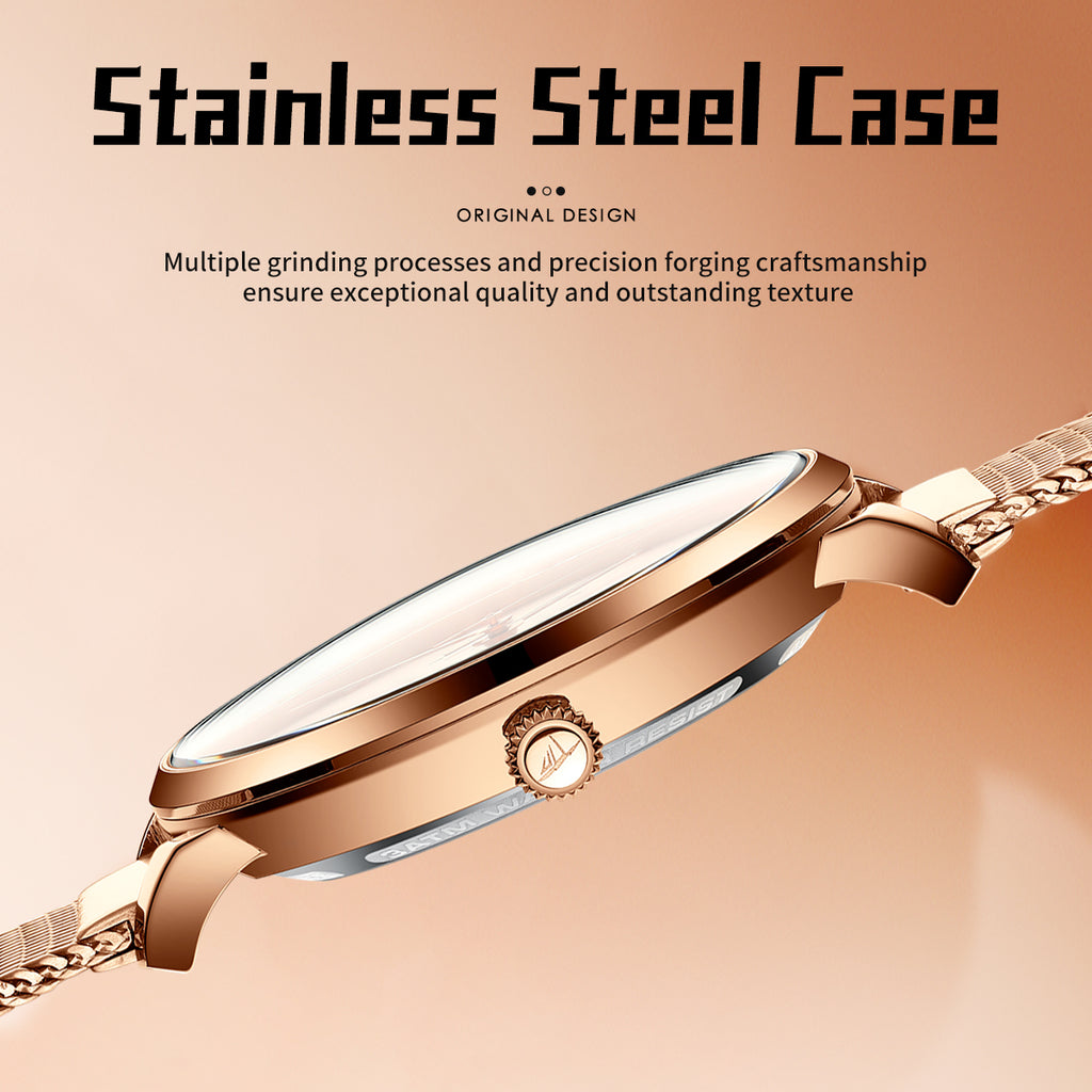 Sollen SL418 Women's Open Heart Automatic Mechanical Watch - 36mm Stainless Steel Case Slim 9.9mm Small Seconds Mesh Bracelet Wristwatch