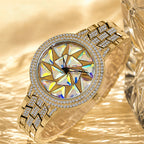 BELBI BELBL-9188 Live Edition Women's Fashion Watch - Luxury Full Crystals Encrusted Bezel Creative Geometric Prism Mosaic Dial Metal Band Wristwatch