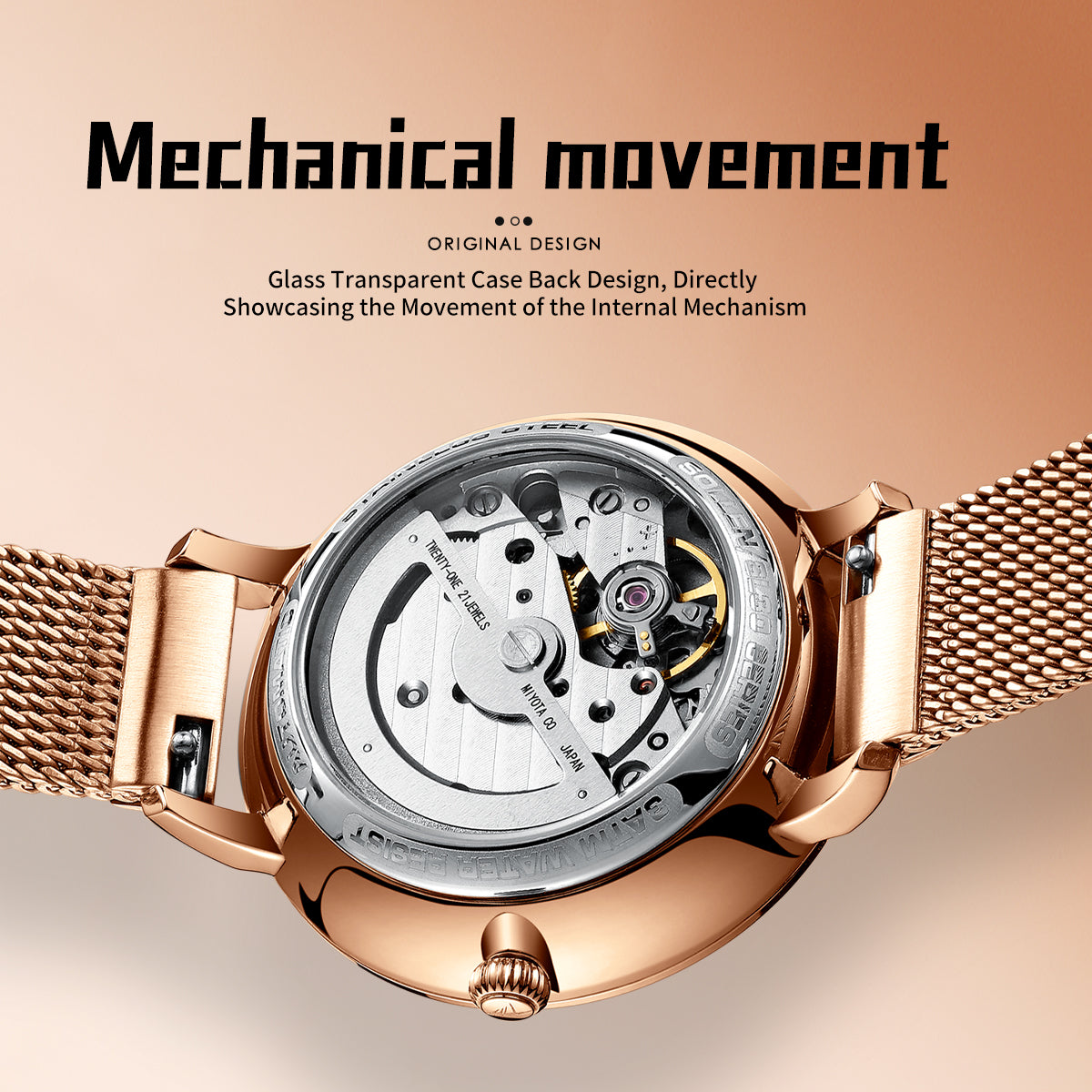 Sollen SL416 Women's Automatic Mechanical Watch - 36mm Stainless Steel Case Slim 9.9mm 24-Hour Subdial Date Mesh Bracelet Wristwatch