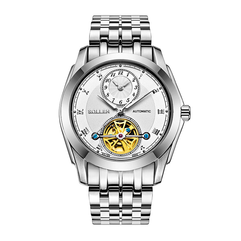 Sollen SL501 Automatic Watch - Men's Stainless Steel 7-Bead Bracelet Multi-Function Wristwatch